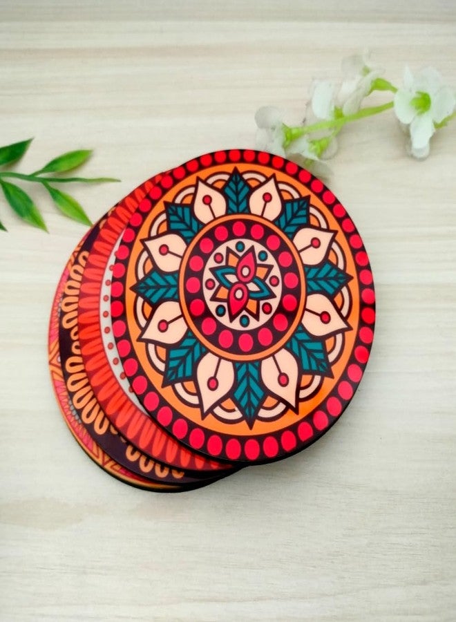 Yey Tea Coaster Set Colorful Mandala Pattern Printed Round, MDF Wood Material Coasters for Home and Kitchen, Office Table, Dining Table, Home Decor (3.5x3.5 inches, Set of 4) - Image 5